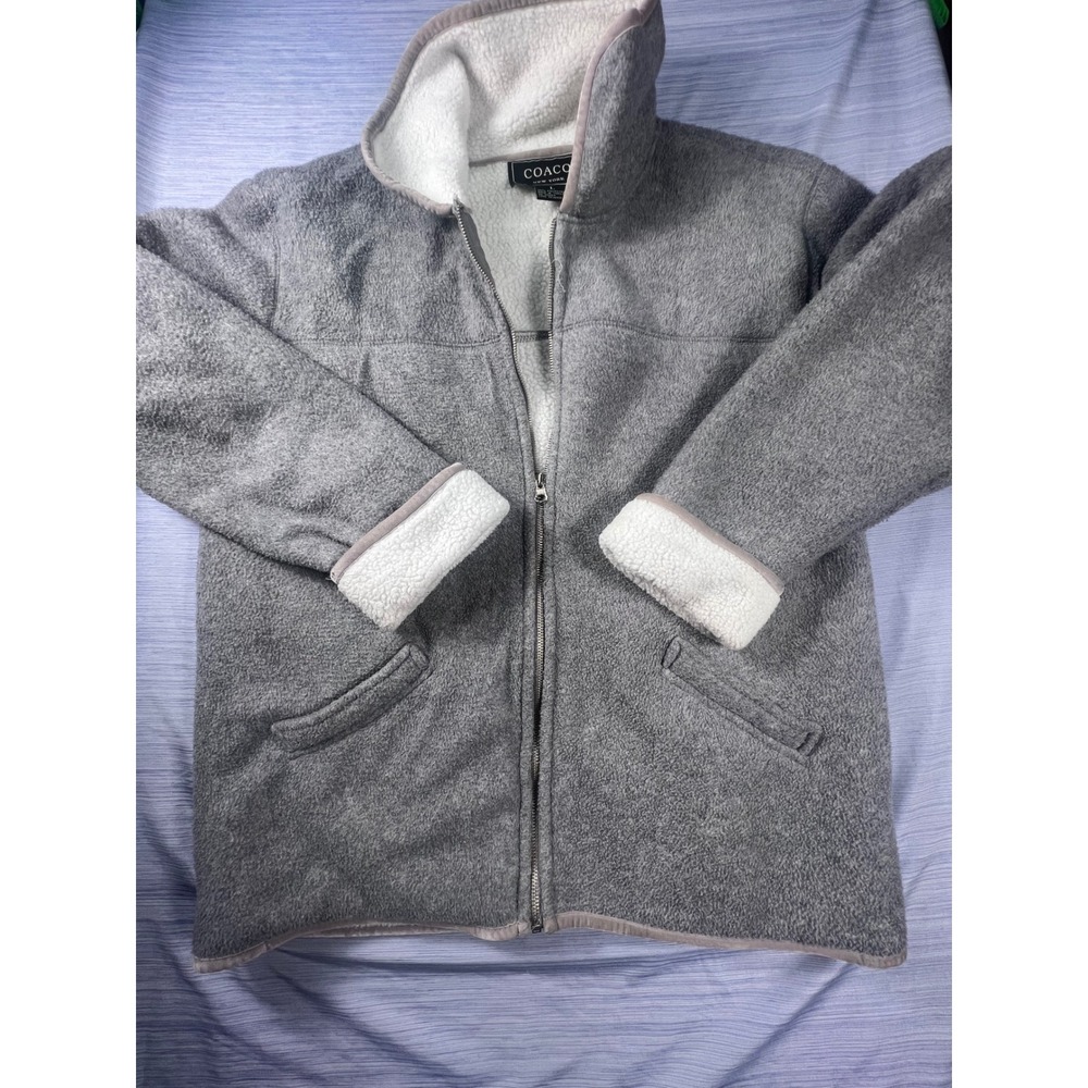 Coaco New York Gray Fleece Sherpa Lined Full Zip Jacket Large Mock Neck 861